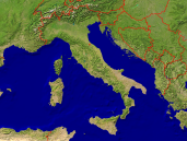 Italy Satellite + Borders 1600x1200